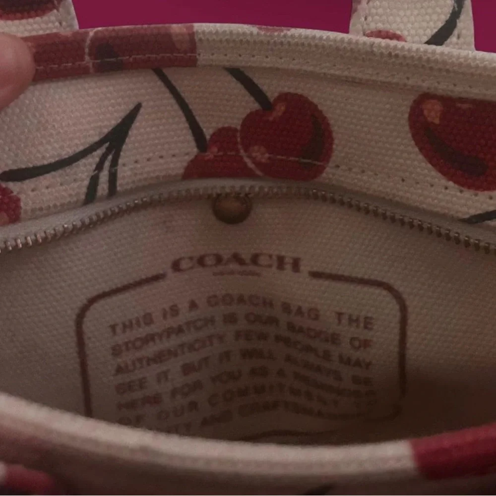 Coach Cherry Canvas Tote in Cream and Red. Xs - Picture 6 of 7